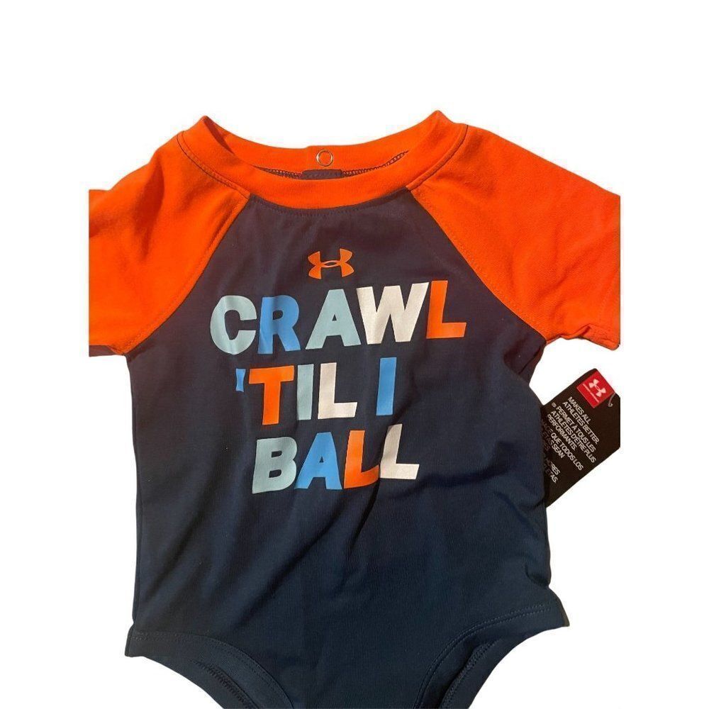 Under Armour Baby Green Orange Crawl Till I Ball Onesie Bodysuit Size 3/6 Month